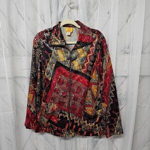 Ruby Rd. Red Gold Snakeskin Aztec Flat Sequin Zip Jacket Size 16W